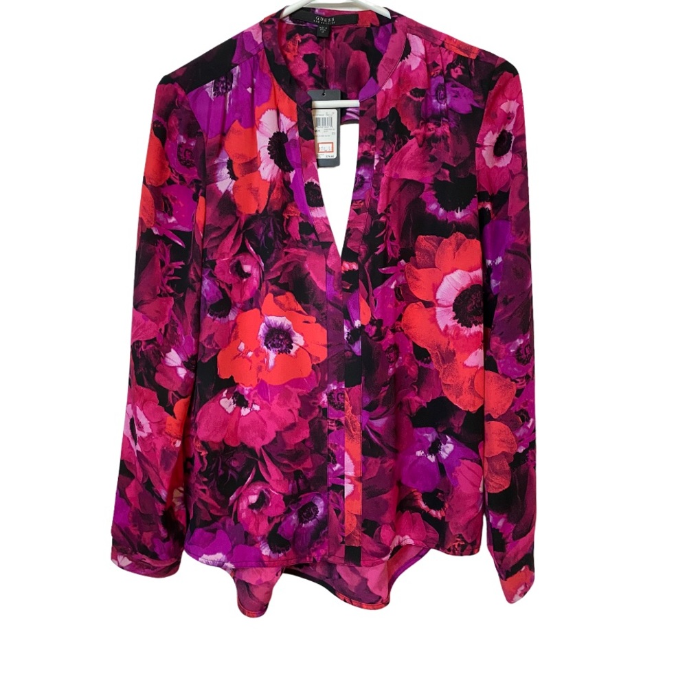 NWT Guess floral print blouse criss cross open back size M